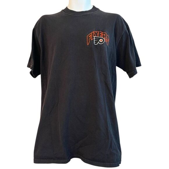 Mens Large Black Philadelphia Flyers Embroidered T Shirt Vintage Hockey Tee - Picture 1 of 5